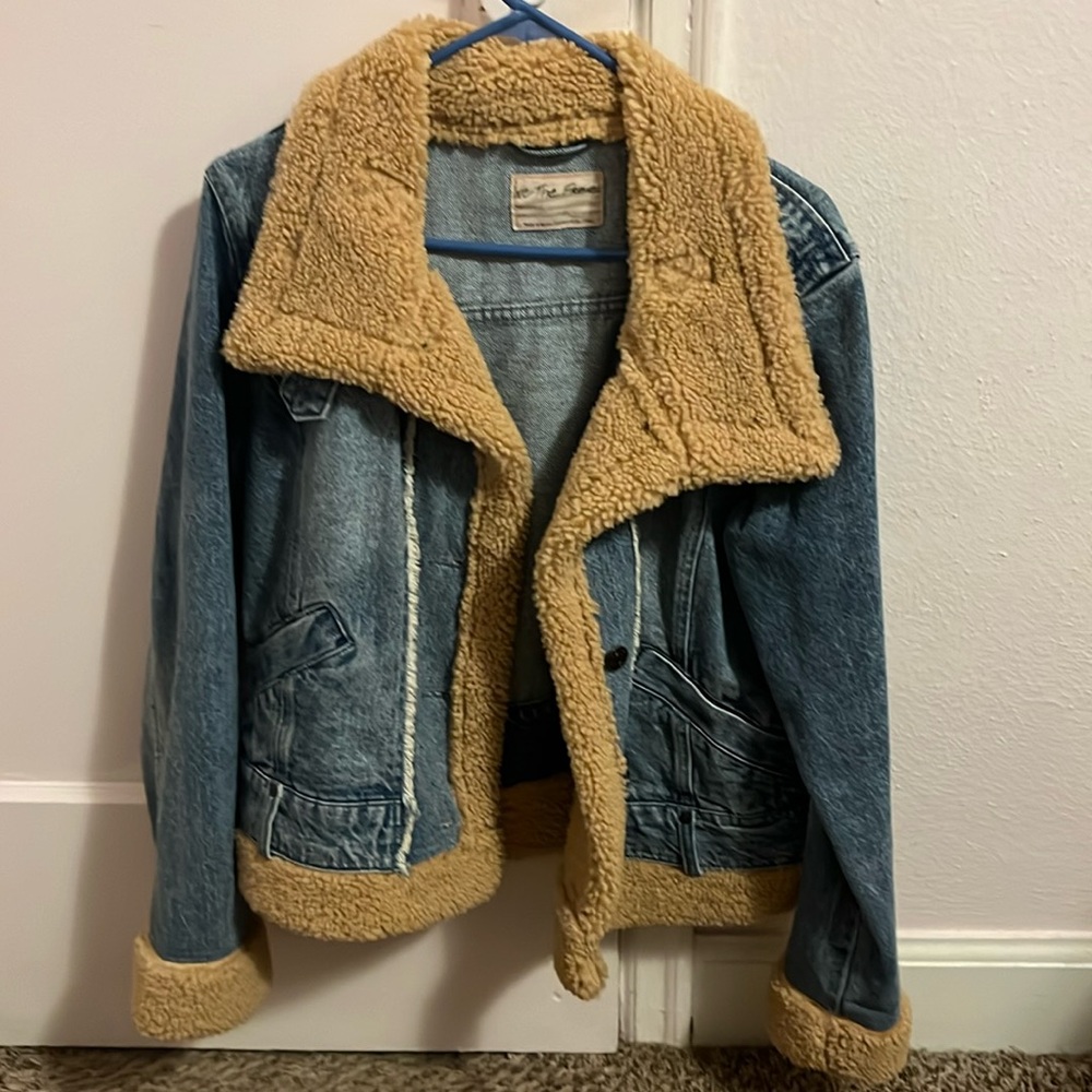 Free People Rylee Moto Sherpa Faux Denim Jacket